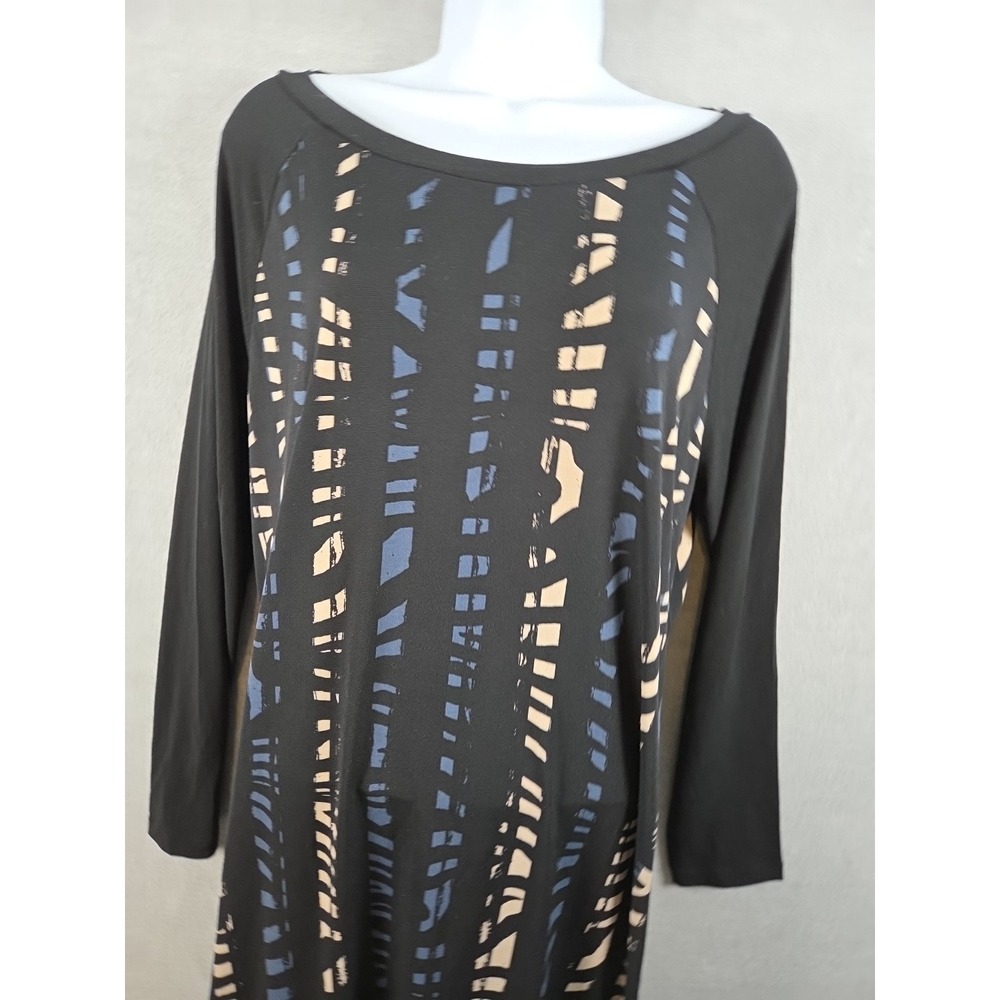 Banana Republic Dress L Black Blue Geometric Long Sleeve Sheath Career Stretch